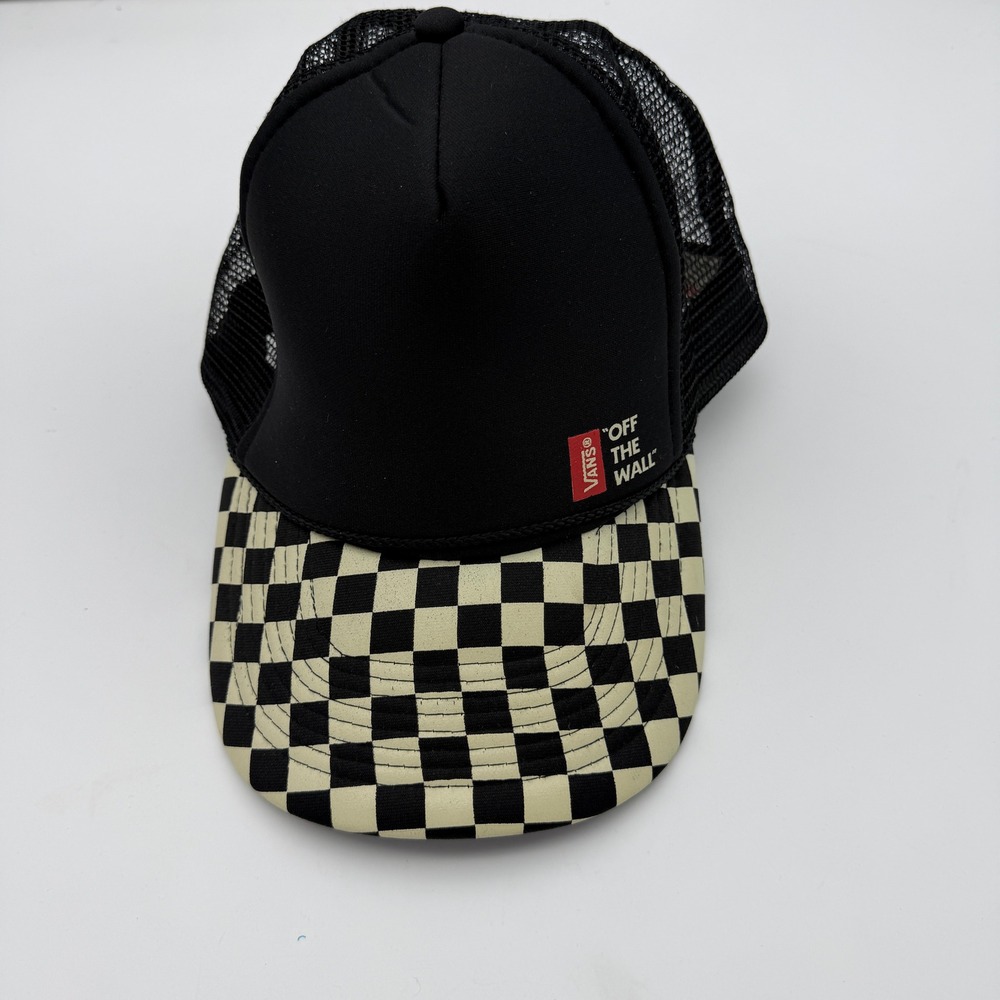Vans Off The Wall Trucker Hat Black Checkered Mesh Snapback Cap 39-165